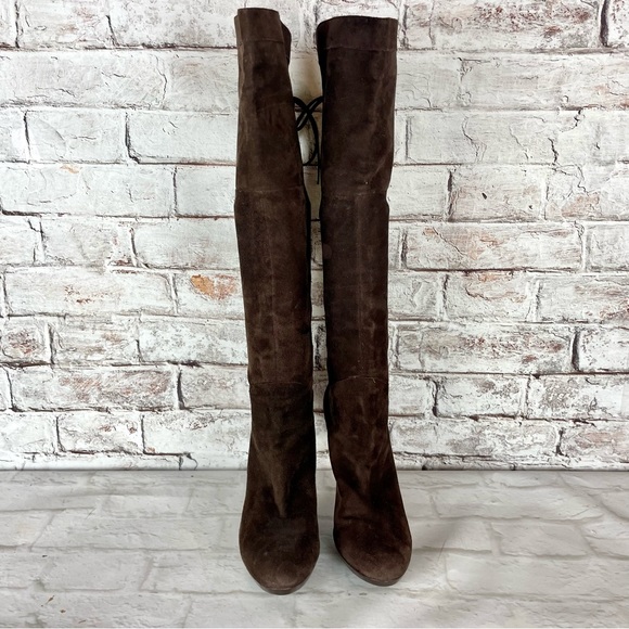 Sam Edelman Vienna Suede Platform Boot Brown OTK Knee High Stiletto Heel 8.5 39 - Picture 4 of 7